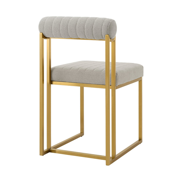 Anastasia Dining Chair with Gold Brushed Stainless Steel and Taupe Fabric - Set of 2