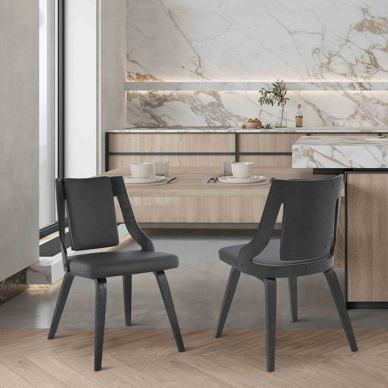 Aniston Gray Faux Leather and Black Wood Dining Chairs - Set of 2 - Furniture City (CA)l