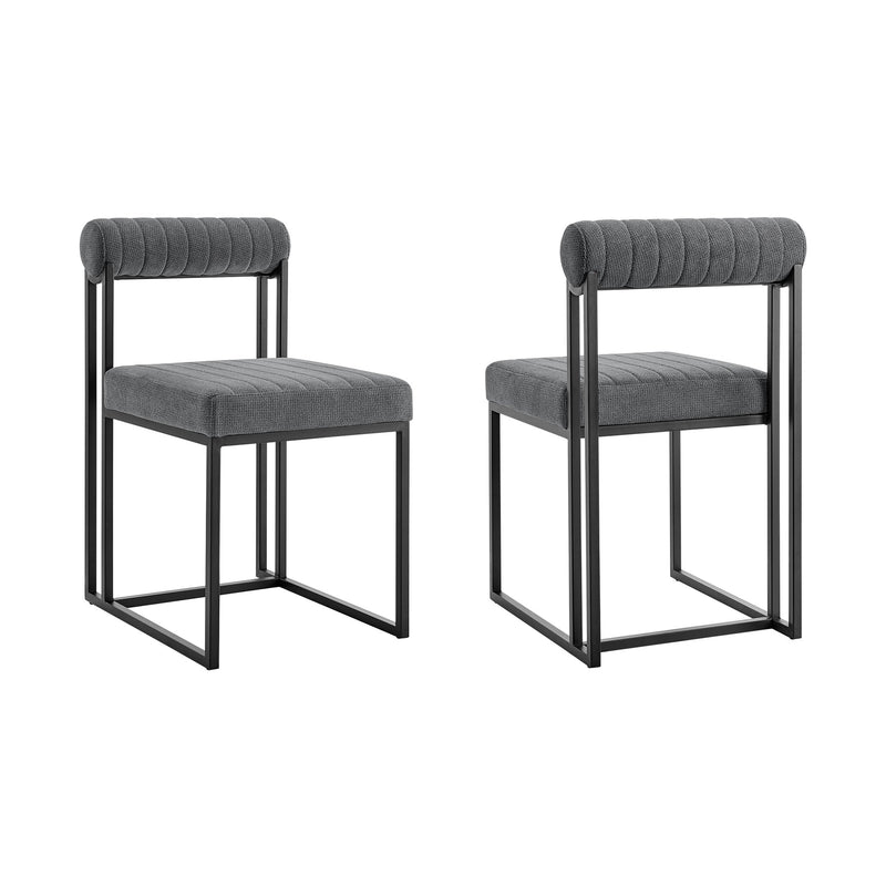 Anastasia Dining Chair with Matte Black Iron and Anchor Gray Fabric - Set of 2 - Furniture City (CA)l