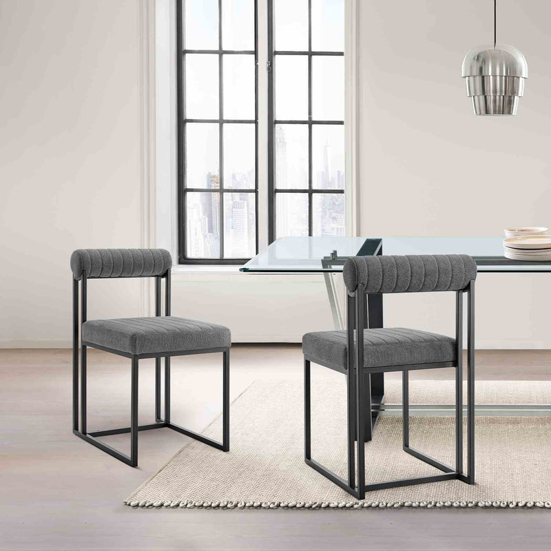 Anastasia Dining Chair with Matte Black Iron and Anchor Gray Fabric - Set of 2 - Furniture City (CA)l