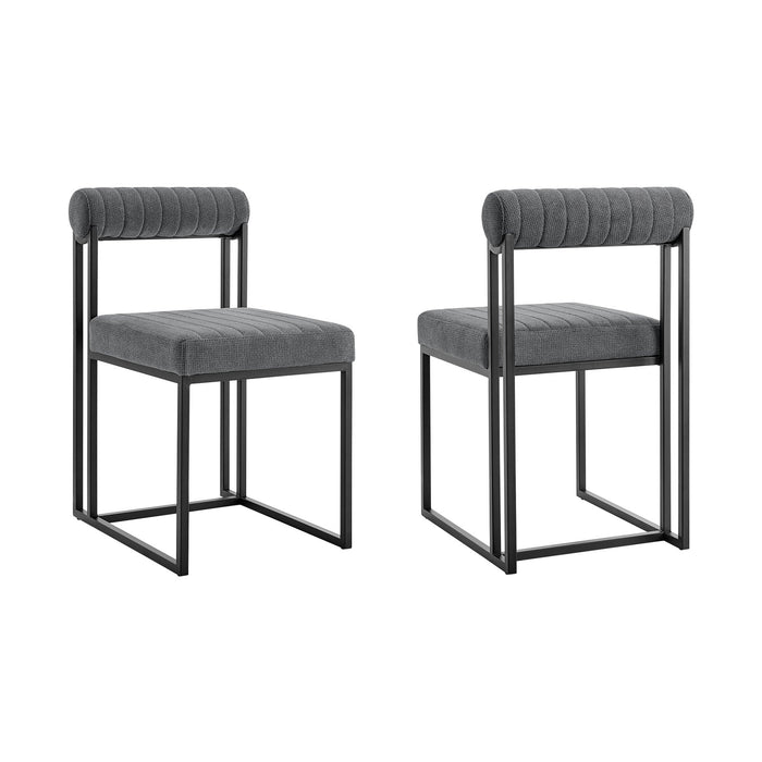 Anastasia Dining Chair with Matte Black Iron and Anchor Gray Fabric - Set of 2