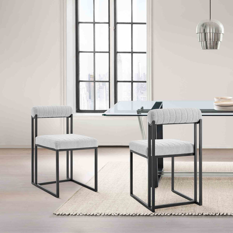 Anastasia Dining Chair with Matte Black Iron and Light Gray Fabric - Set of 2 - Furniture City (CA)l