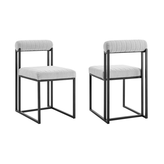 Anastasia Dining Chair with Matte Black Iron and Light Gray Fabric - Set of 2
