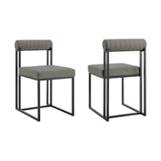 Anastasia Dining Chair with Matte Black Iron and Light Gray Faux Leather - Set of 2 - Furniture City (CA)l