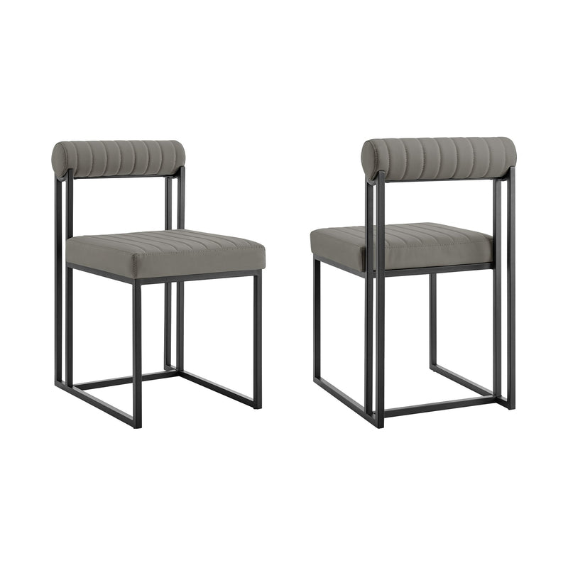 Anastasia Dining Chair with Matte Black Iron and Light Gray Faux Leather - Set of 2 - Furniture City (CA)l