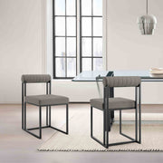 Anastasia Dining Chair with Matte Black Iron and Light Gray Faux Leather - Set of 2 - Furniture City (CA)l