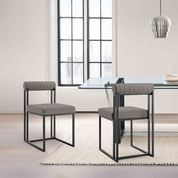 Anastasia Dining Chair with Matte Black Iron and Light Gray Faux Leather - Set of 2