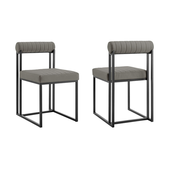 Anastasia Dining Chair with Matte Black Iron and Light Gray Faux Leather - Set of 2