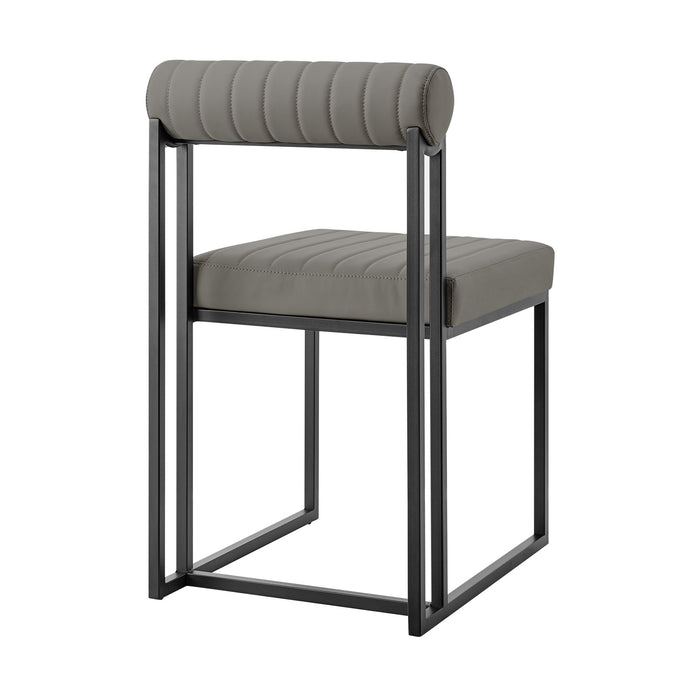 Anastasia Dining Chair with Matte Black Iron and Light Gray Faux Leather - Set of 2