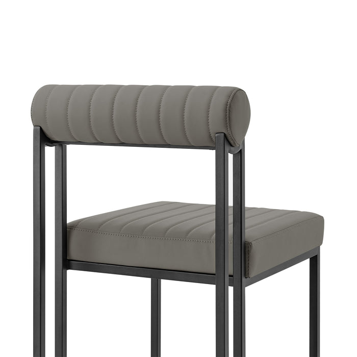 Anastasia Dining Chair with Matte Black Iron and Light Gray Faux Leather - Set of 2