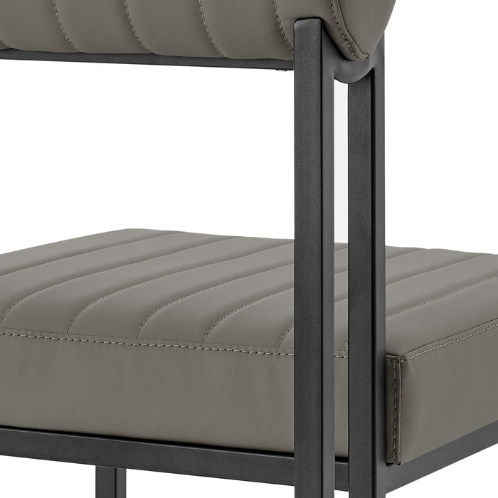 Anastasia Dining Chair with Matte Black Iron and Light Gray Faux Leather - Set of 2