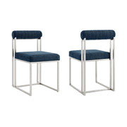 Anastasia Dining Chair with Brushed Stainless Steel and Blue Fabric - Set of 2 - Furniture City (CA)l