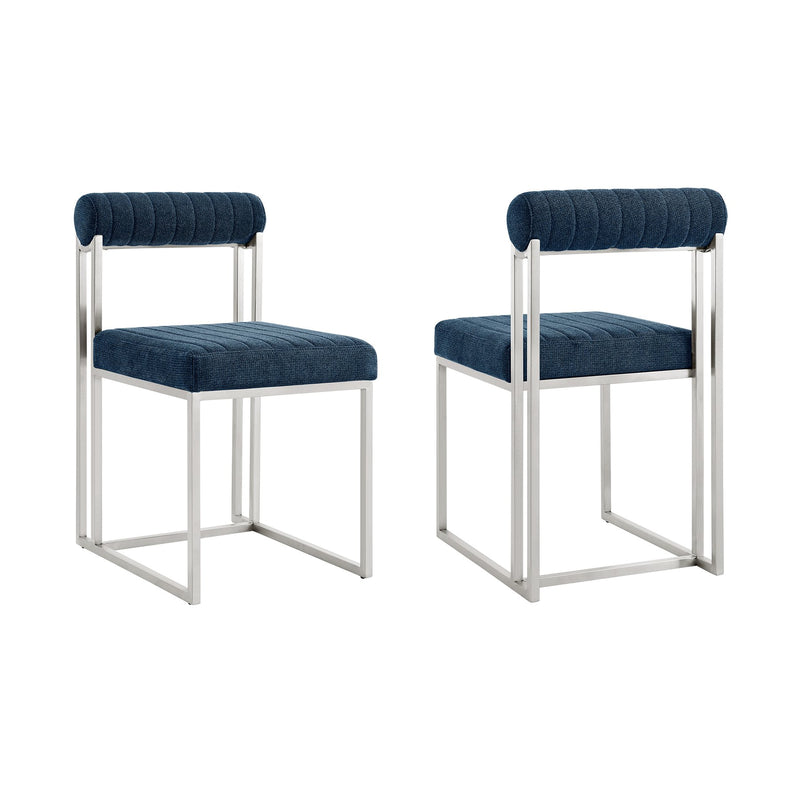 Anastasia Dining Chair with Brushed Stainless Steel and Blue Fabric - Set of 2 - Furniture City (CA)l