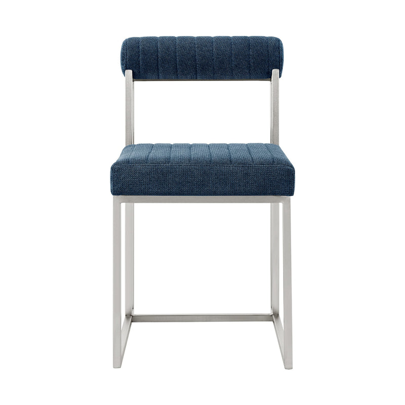 Anastasia Dining Chair with Brushed Stainless Steel and Blue Fabric - Set of 2 - Furniture City (CA)l