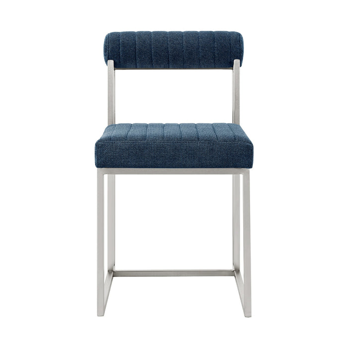 Anastasia Dining Chair with Brushed Stainless Steel and Blue Fabric - Set of 2
