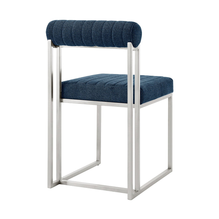 Anastasia Dining Chair with Brushed Stainless Steel and Blue Fabric - Set of 2