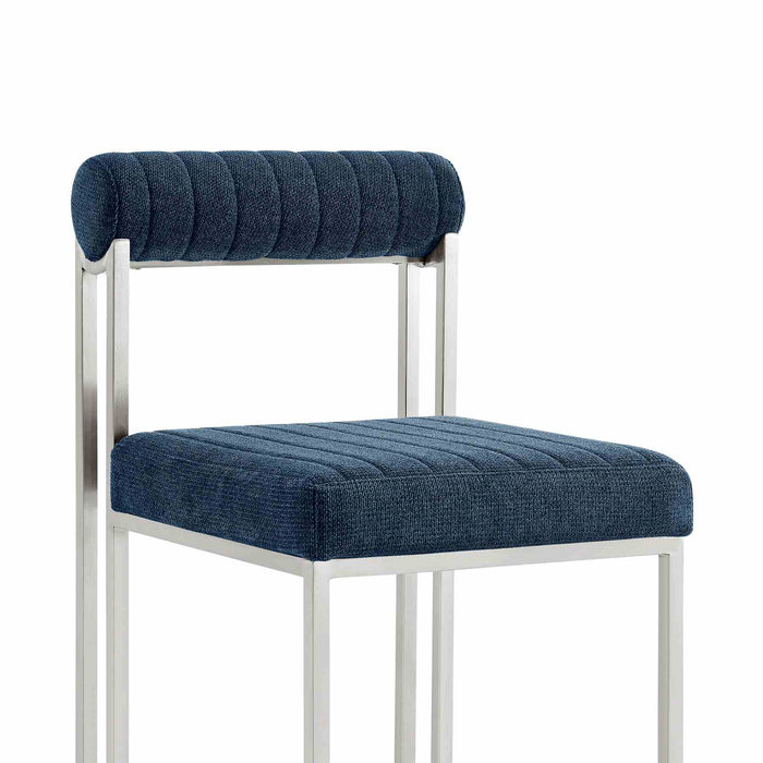 Anastasia Dining Chair with Brushed Stainless Steel and Blue Fabric - Set of 2
