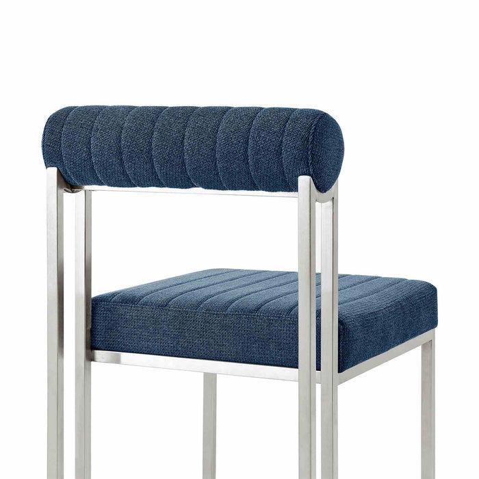 Anastasia Dining Chair with Brushed Stainless Steel and Blue Fabric - Set of 2