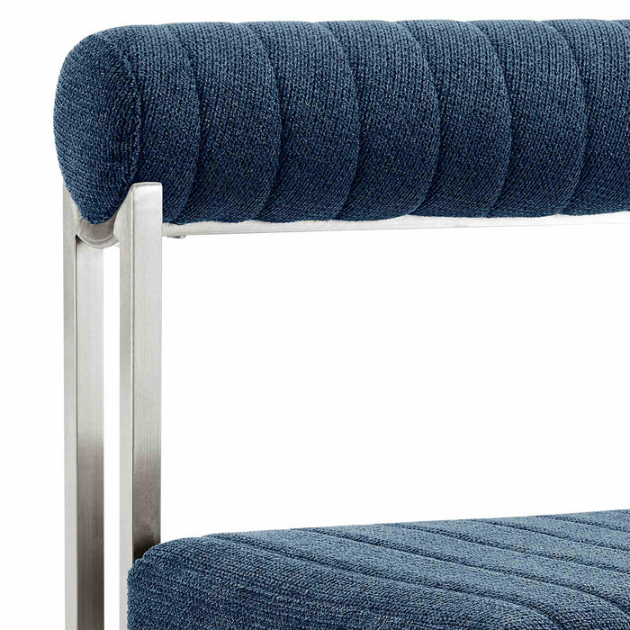 Anastasia Dining Chair with Brushed Stainless Steel and Blue Fabric - Set of 2