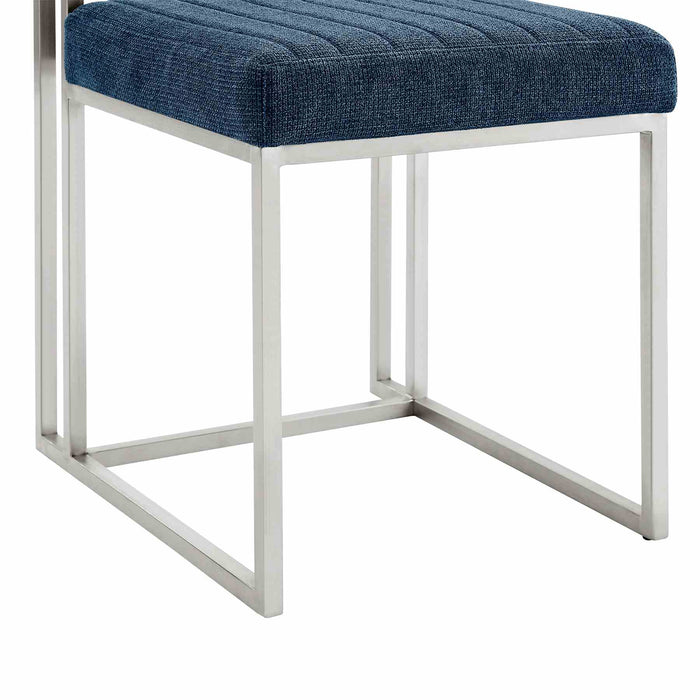 Anastasia Dining Chair with Brushed Stainless Steel and Blue Fabric - Set of 2