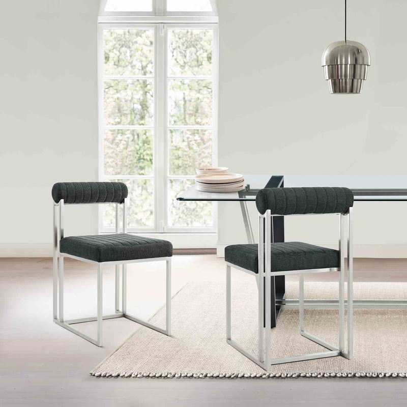 Anastasia Dining Chair with Brushed Stainless Steel and Charcoal Fabric - Set of 2 - Furniture City (CA)l