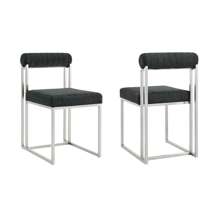 Anastasia Dining Chair with Brushed Stainless Steel and Charcoal Fabric - Set of 2