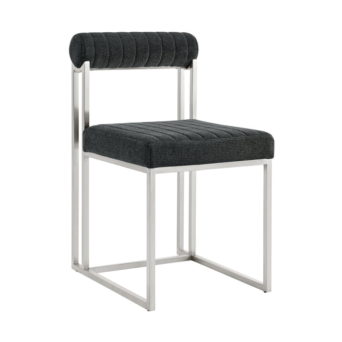 Anastasia Dining Chair with Brushed Stainless Steel and Charcoal Fabric - Set of 2