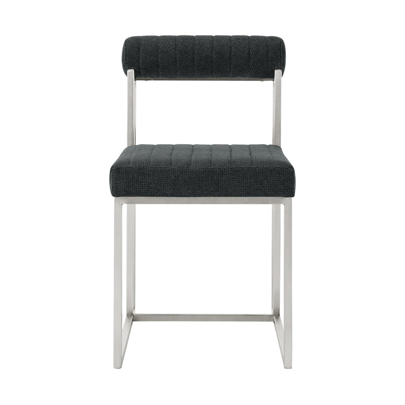 Anastasia Dining Chair with Brushed Stainless Steel and Charcoal Fabric - Set of 2 - Furniture City (CA)l