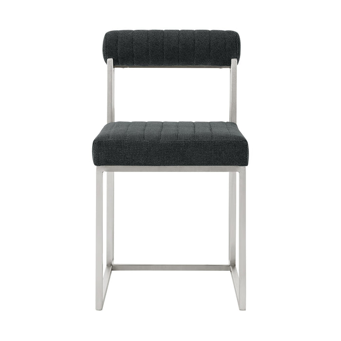 Anastasia Dining Chair with Brushed Stainless Steel and Charcoal Fabric - Set of 2