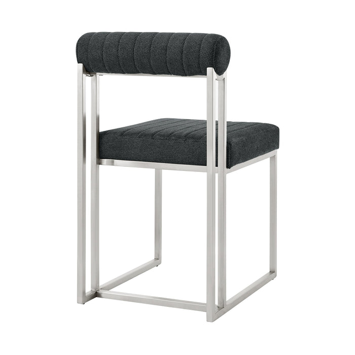Anastasia Dining Chair with Brushed Stainless Steel and Charcoal Fabric - Set of 2