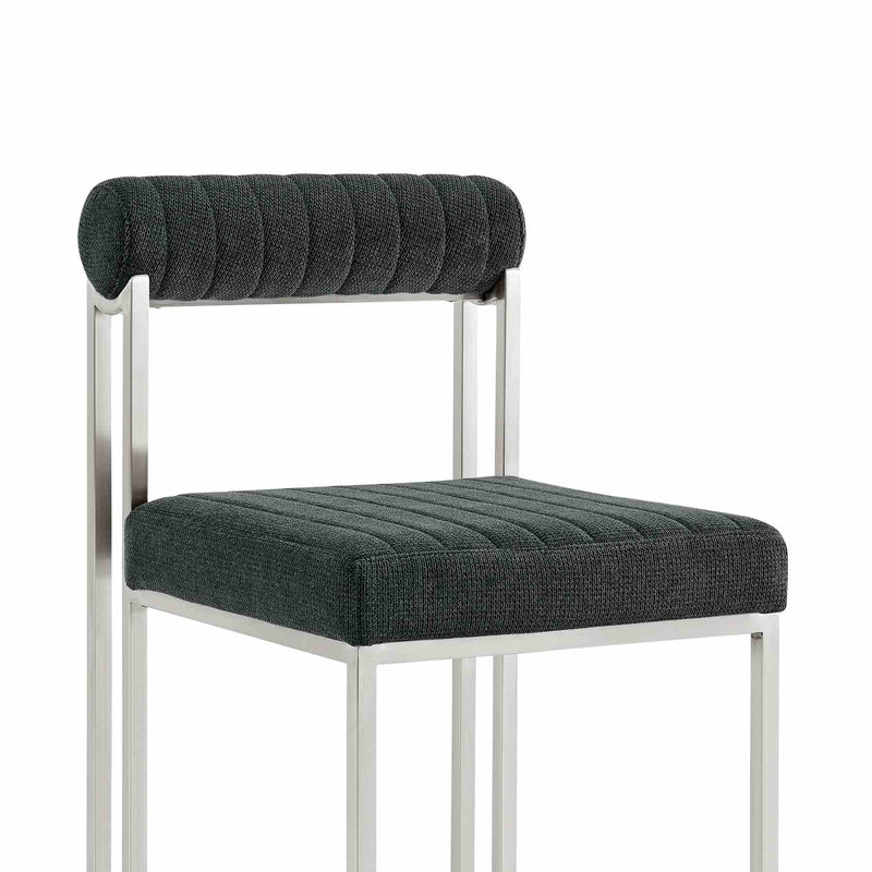 Anastasia Dining Chair with Brushed Stainless Steel and Charcoal Fabric - Set of 2 - Furniture City (CA)l