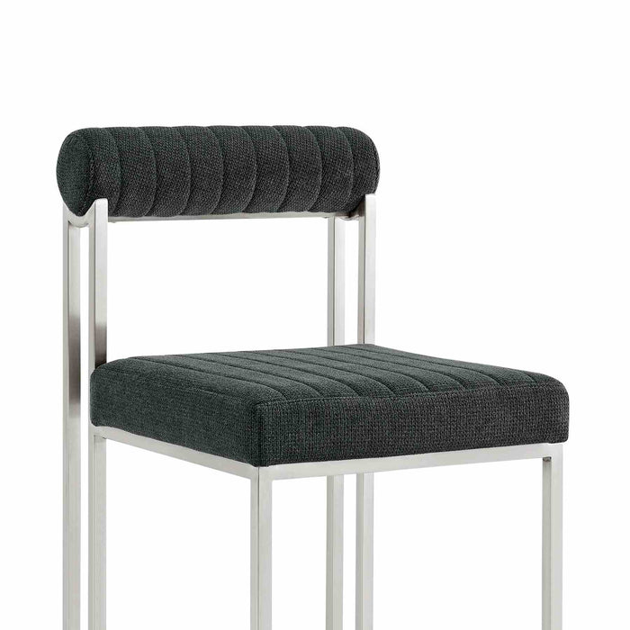 Anastasia Dining Chair with Brushed Stainless Steel and Charcoal Fabric - Set of 2