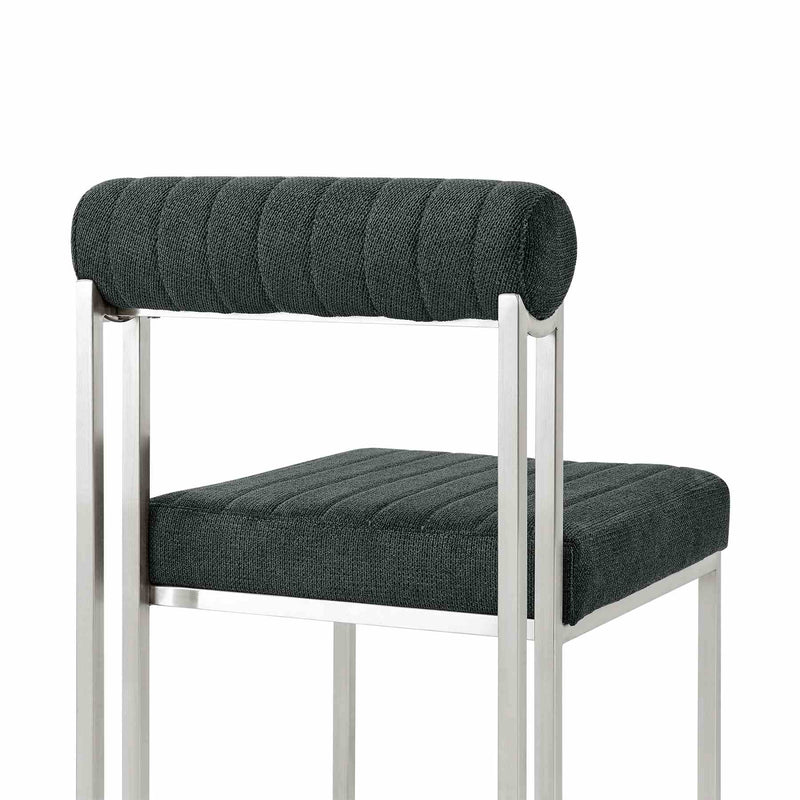 Anastasia Dining Chair with Brushed Stainless Steel and Charcoal Fabric - Set of 2 - Furniture City (CA)l