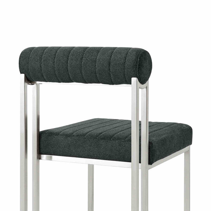 Anastasia Dining Chair with Brushed Stainless Steel and Charcoal Fabric - Set of 2