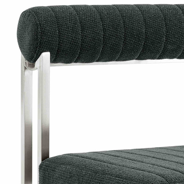 Anastasia Dining Chair with Brushed Stainless Steel and Charcoal Fabric - Set of 2