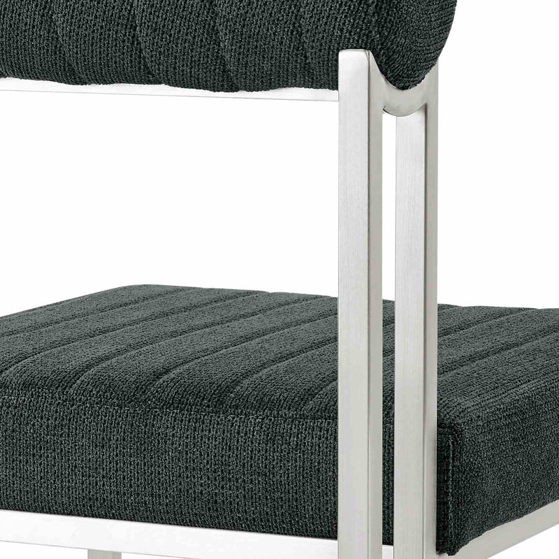 Anastasia Dining Chair with Brushed Stainless Steel and Charcoal Fabric - Set of 2 - Furniture City (CA)l