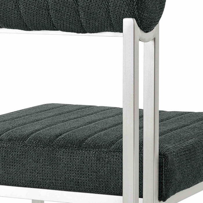 Anastasia Dining Chair with Brushed Stainless Steel and Charcoal Fabric - Set of 2