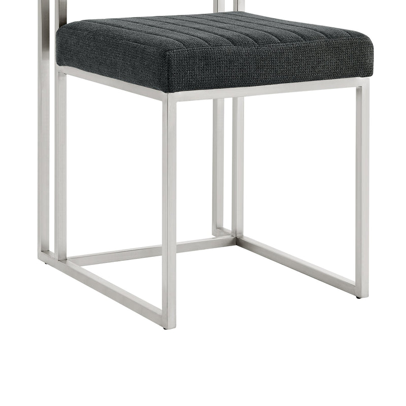Anastasia Dining Chair with Brushed Stainless Steel and Charcoal Fabric - Set of 2 - Furniture City (CA)l
