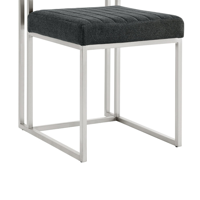 Anastasia Dining Chair with Brushed Stainless Steel and Charcoal Fabric - Set of 2