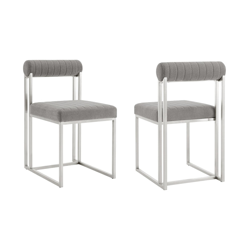 Anastasia Dining Chair with Brushed Stainless Steel and Light Gray Fabric - Set of 2 - Furniture City (CA)l