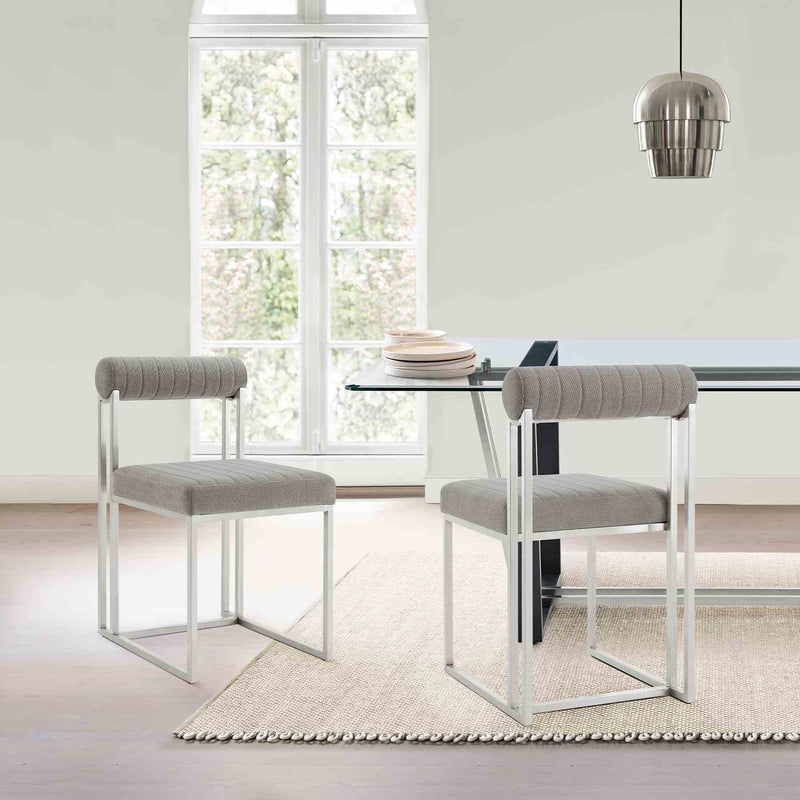 Anastasia Dining Chair with Brushed Stainless Steel and Light Gray Fabric - Set of 2 - Furniture City (CA)l