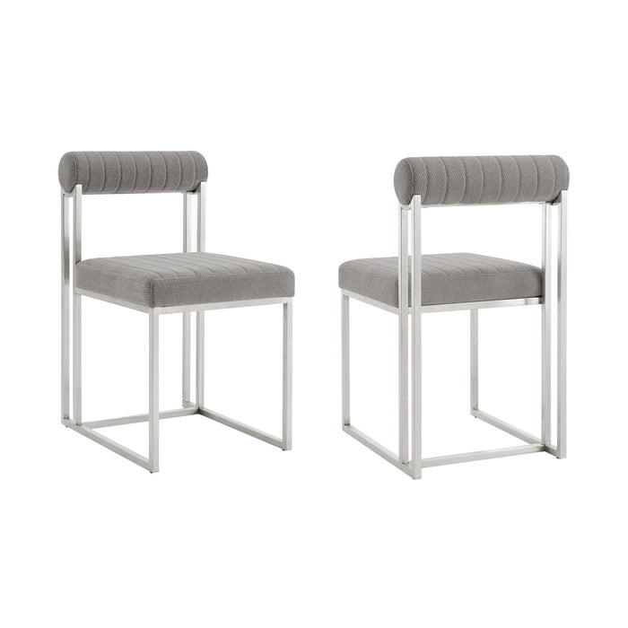 Anastasia Dining Chair with Brushed Stainless Steel and Light Gray Fabric - Set of 2