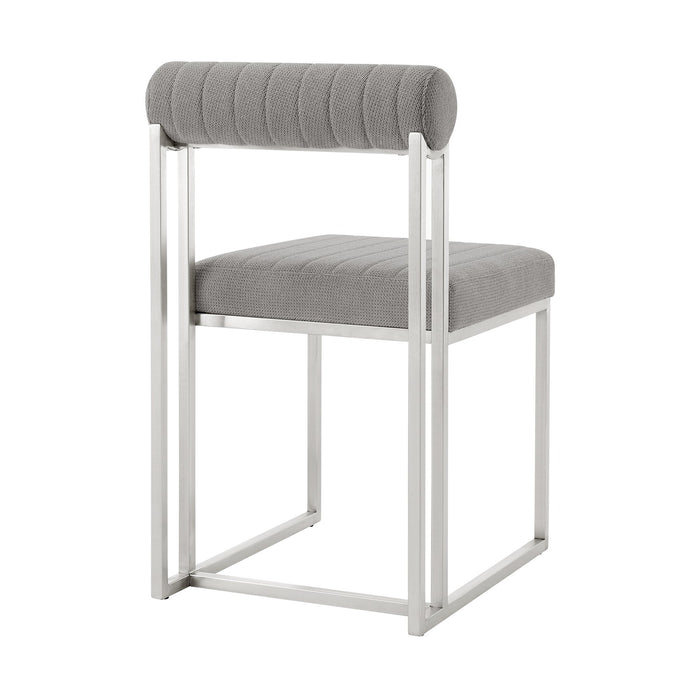 Anastasia Dining Chair with Brushed Stainless Steel and Light Gray Fabric - Set of 2