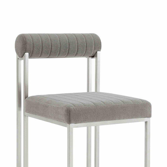 Anastasia Dining Chair with Brushed Stainless Steel and Light Gray Fabric - Set of 2