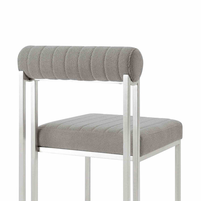 Anastasia Dining Chair with Brushed Stainless Steel and Light Gray Fabric - Set of 2