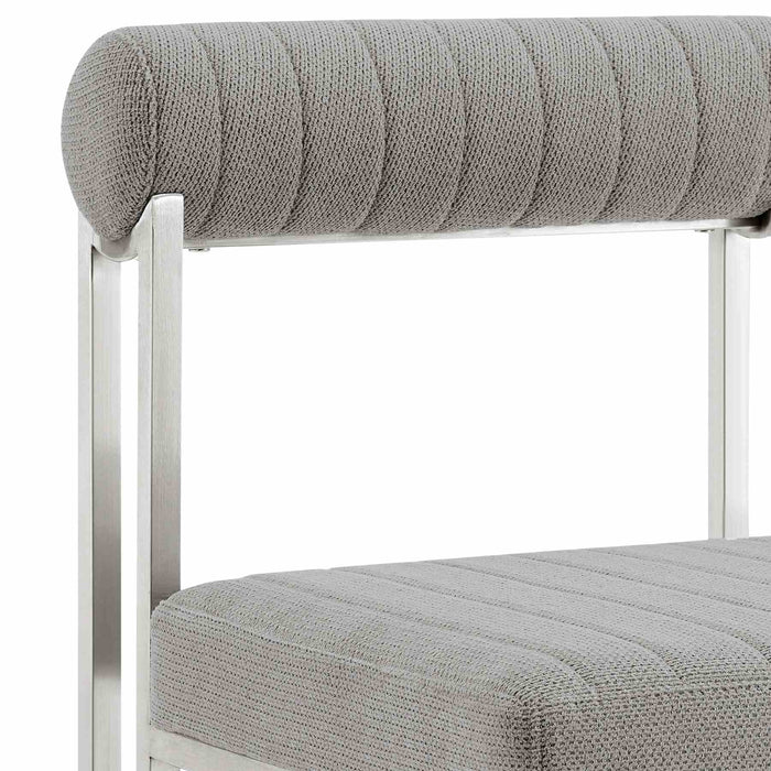 Anastasia Dining Chair with Brushed Stainless Steel and Light Gray Fabric - Set of 2