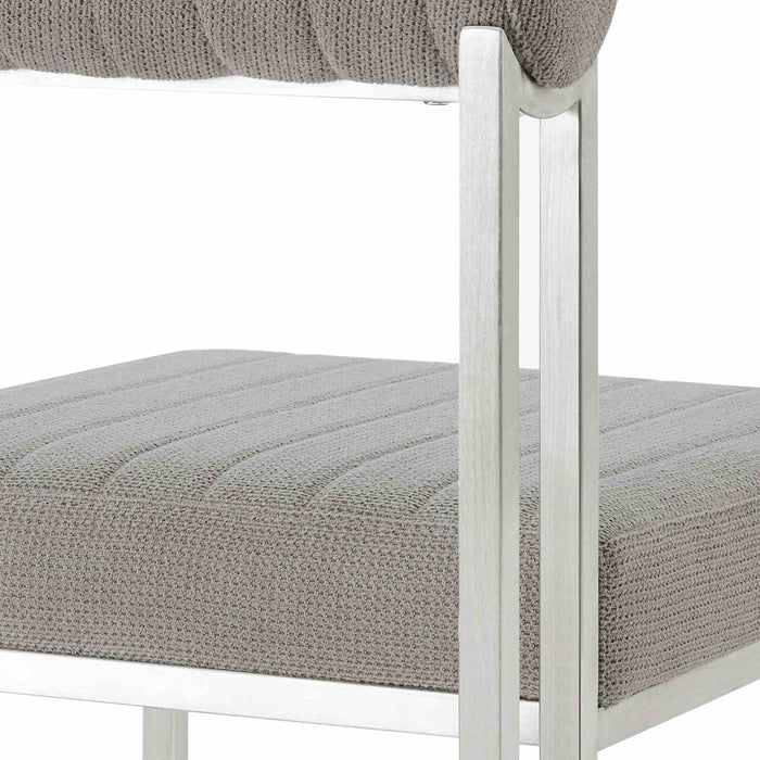 Anastasia Dining Chair with Brushed Stainless Steel and Light Gray Fabric - Set of 2