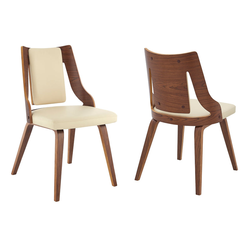 Aniston Cream Faux Leather and Walnut Wood Dining Chairs - Set of 2 - Furniture City (CA)l