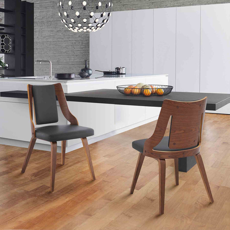 Aniston Gray Faux Leather and Walnut Wood Dining Chairs - Set of 2 - Furniture City (CA)l