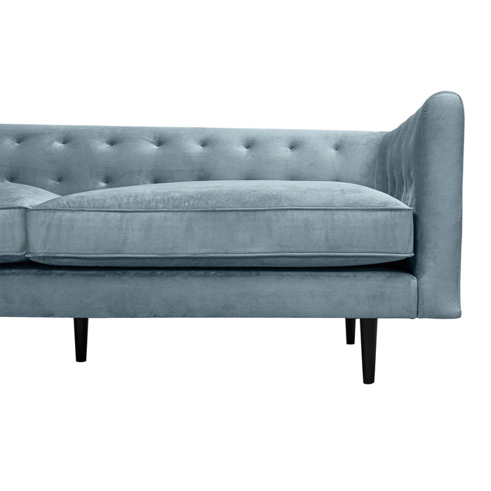 Annabelle 80" Bluestone Velvet Sofa with Black Wood Legs
